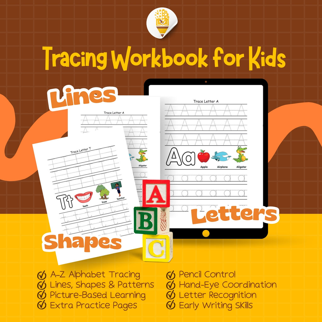 Tracing Workbook for Kids | Lines, Shapes & Alphabet A–Z | Preschool Worksheets